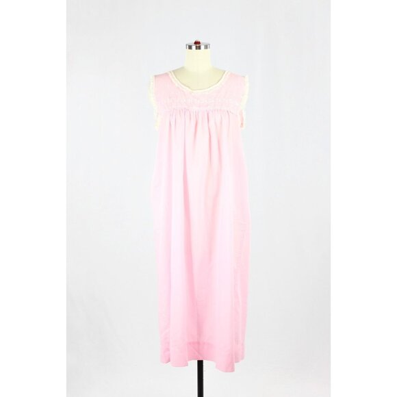 Vintage Pink Polycotton Voile Lace Embroidered Trim Peignoir Nightgown, One Size - Picture 1 of 16